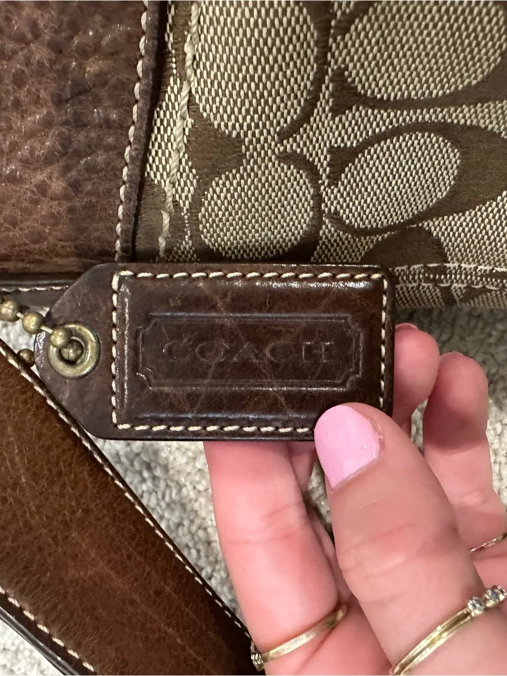 Coach Brown Monogram Shoulder Bag with Dark Trim